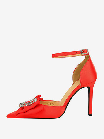 レディース ハイヒール アンクルストラップ パンプス ラインストーン エレガントなポインテッドトゥ スティレットヒール パンプス