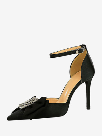 レディース ハイヒール アンクルストラップ パンプス ラインストーン エレガントなポインテッドトゥ スティレットヒール パンプス