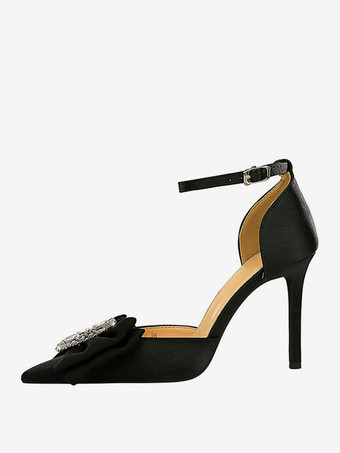 レディース ハイヒール アンクルストラップ パンプス ラインストーン エレガントなポインテッドトゥ スティレットヒール パンプス