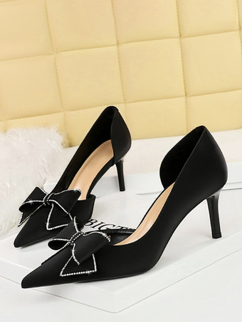 レディース ハイヒール リボン エレガント パンプス ポインテッドトゥ スティレットヒール