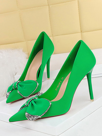 レディース ハイヒール サテン ポインテッドトゥ ボウ スティレットヒール パンプス