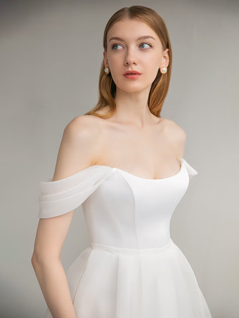 ショートウェディングドレス ジュエルネック ノースリーブ Aライン ティーレングス ブライダルドレス