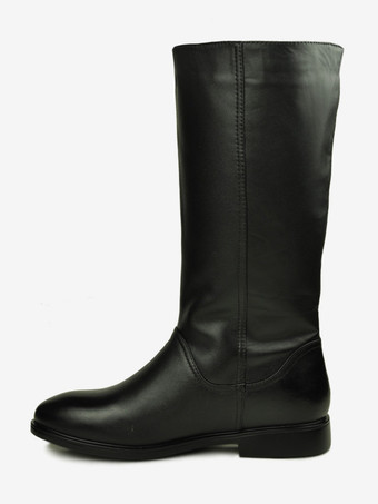 メンズニーハイブーツ スリッポンブーツ ブラック 牛革 乗馬騎士ブーツ
