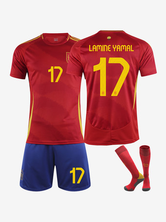 Camiseta de fútbol del equipo de España No.17 LAMINE YAMAL Local 2024 Campeonato Europeo de fútbol 3 piezas Ropa deportiva