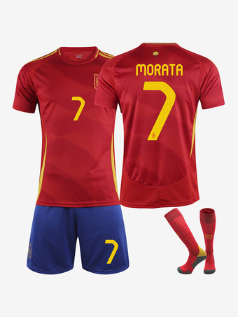 スペイン No.7 モラタ ホーム サッカー ジャージ 2024 欧州サッカー選手権 3 点セット