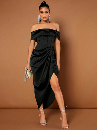 ブラックカクテルドレスファッションショートショートバトーネック