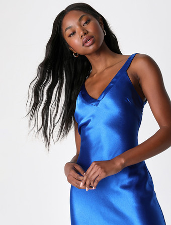 イブニングドレス マーメイド Vネック トレーン付き ノースリーブ バックレス サテン生地 フォーマル パーティードレス