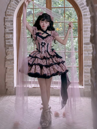 ゴスロリ ドレス フリル リボン 花柄 ピンク ピンク