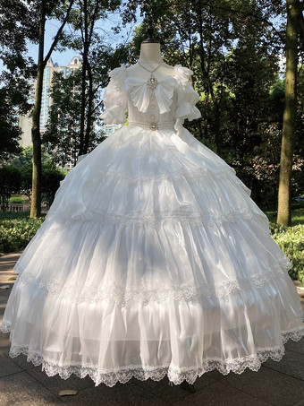 Süßes Lolita-Hochzeitskleid aus Polyester mit kurzen Ärmeln