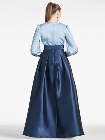 花嫁の母親のためのパーティードレス Vネック 長袖 Aライン サッシュ 結婚式用ゲストドレス