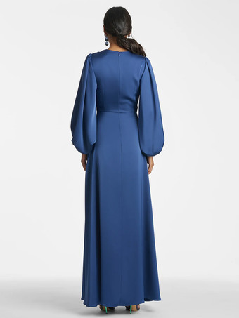 マザードレス Vネック 7分袖 Aライン フロア丈 ゲストドレス 結婚式用