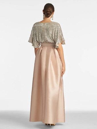 ブライダルマザードレス Vネック 半袖 Aライン サッシュ フロアレングス ウェディングゲストドレス