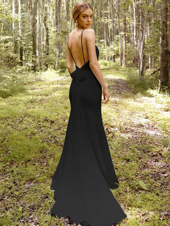 ゴシックウェディングドレスマーメイドノースリーブシフォントレーンブライダルドレス