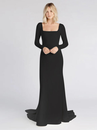 黒忠実なウェディングドレス サテン生地 マーメイド 長袖 ナチュラルウエスト トレーンブライダルドレス