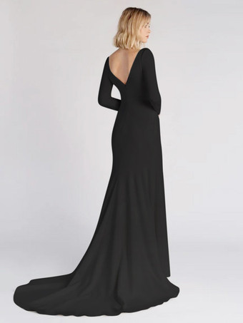 黒忠実なウェディングドレス サテン生地 マーメイド 長袖 ナチュラルウエスト トレーンブライダルドレス