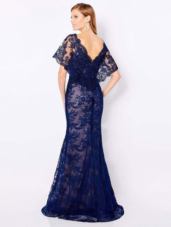 ブライダルマザードレス Vネック 半袖 マーメイドレース フロアレングス ウェディングゲストドレス