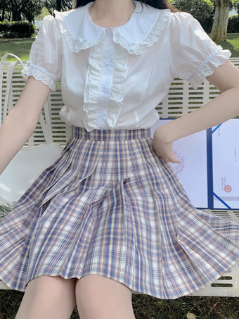 ホワイト スイートロリータブラウス ロリータトップ フリル 半袖ブラウス ホワイトロリータシャツ