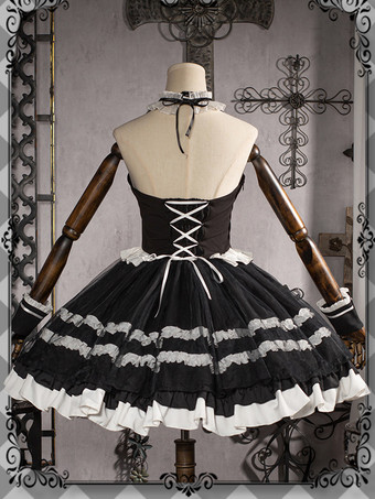 ゴシック ロリータ ドレス リボン レース ブラック ブラック