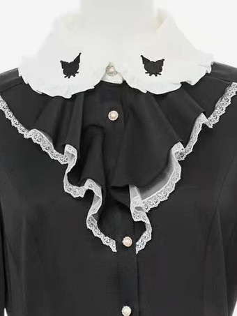 ゴシックロリータ衣装 黒 フリル 長袖 パンツ トップス 蝶結び