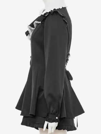 ゴシックロリータ衣装 黒 フリル 長袖 パンツ トップス 蝶結び