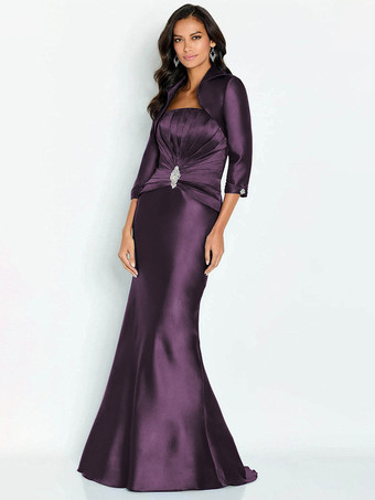 プラムブライダルマザードレス ストラップレス ハーフスリーブ マーメイドアップリケ 足首丈 ゲストドレス 結婚式用