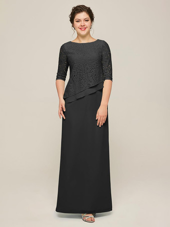 ブラックマザードレス ジュエルネック ハーフスリーブ Aライン レース ゲストドレス 結婚式用