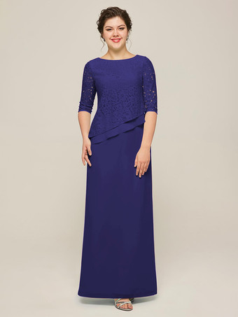 ダズリンブルーマザードレス ジュエルネック ハーフスリーブ Aライン レース ゲストドレス 結婚式用