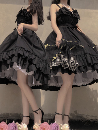 ゴシック ロリータ ドレス リボン フリル ブラック ブラック
