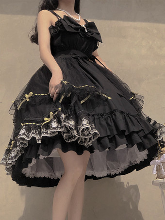 ゴシック ロリータ ドレス リボン フリル ブラック ブラック