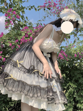 ゴシック ロリータ ドレス リボン フリル ブラック ブラック