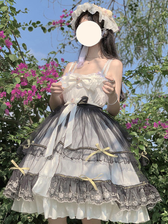 ゴシック ロリータ ドレス リボン フリル ブラック ブラック