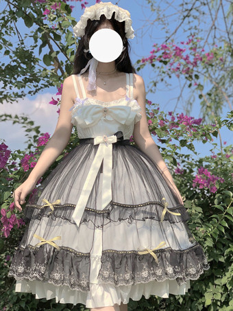 ホワイト ゴシック ロリータ ドレス リボン フリル ブラック ブラック