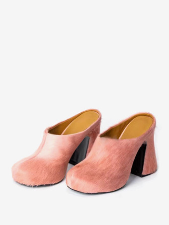 PinkWomen's Black Mules Horse Hair Puppy Heel Mule Shoes