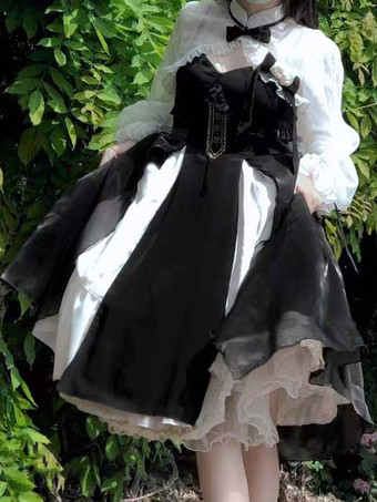   ゴシック ロリータ ドレス リボン フリル ブラック ブラック
