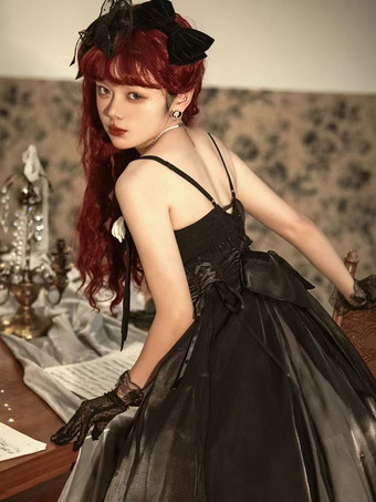   ゴシック ロリータ ドレス リボン フリル ブラック ブラック