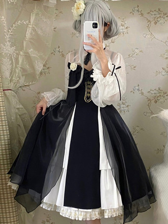   ゴシック ロリータ ドレス リボン フリル ブラック ブラック