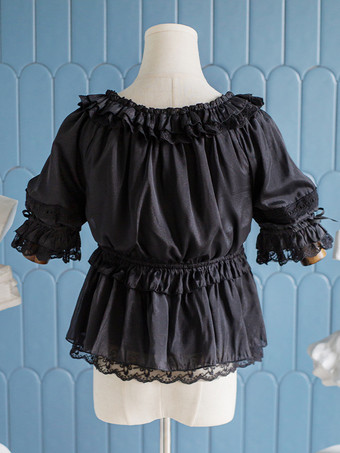 スイートロリータブラウス ロリータトップ ホワイト 長袖 フリル ロリータシャツ