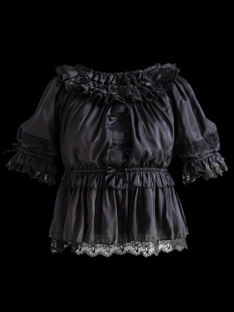 スイートロリータブラウス ロリータトップ ホワイト 長袖 フリル ロリータシャツ