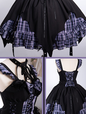  ゴシック ロリータ ドレス グロメット レースアップ チェック柄 ブラック レッド