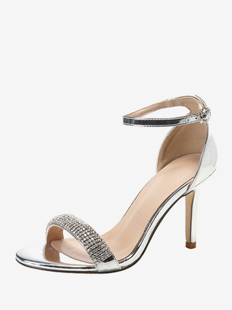 plateado Zapatos de boda Zapatos de dama de honor Cuero de PU Punta abierta Pedrería