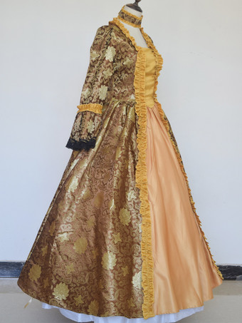 コーヒーブラウン レトロコスチューム 女の子用 タトゥープリント レースアップ サテン生地 マリーアントワネット コスチュームセット チョーカードレス ゴシック 18世紀コスチューム