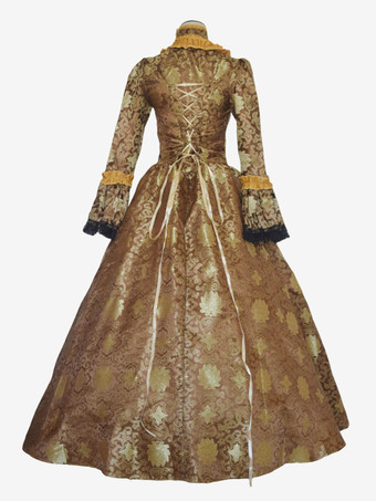 コーヒーブラウン レトロコスチューム 女の子用 タトゥープリント レースアップ サテン生地 マリーアントワネット コスチュームセット チョーカードレス ゴシック 18世紀コスチューム