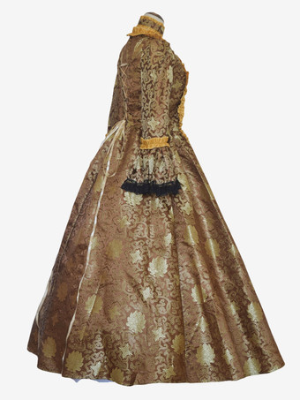 コーヒーブラウン レトロコスチューム 女の子用 タトゥープリント レースアップ サテン生地 マリーアントワネット コスチュームセット チョーカードレス ゴシック 18世紀コスチューム