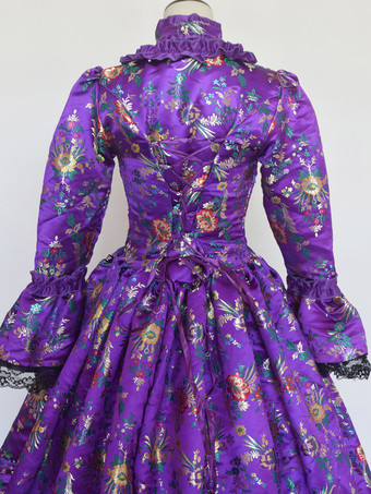 グレープ レトロ コスチューム レースアップ サテン生地 タトゥープリント チョーカー 女の子用 ゴシック マリー アントワネット コスチューム セット 仮面舞踏会 ドレス