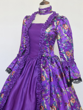 グレープ レトロ コスチューム レースアップ サテン生地 タトゥープリント チョーカー 女の子用 ゴシック マリー アントワネット コスチューム セット 仮面舞踏会 ドレス