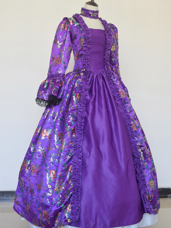 グレープ レトロ コスチューム レースアップ サテン生地 タトゥープリント チョーカー 女の子用 ゴシック マリー アントワネット コスチューム セット 仮面舞踏会 ドレス