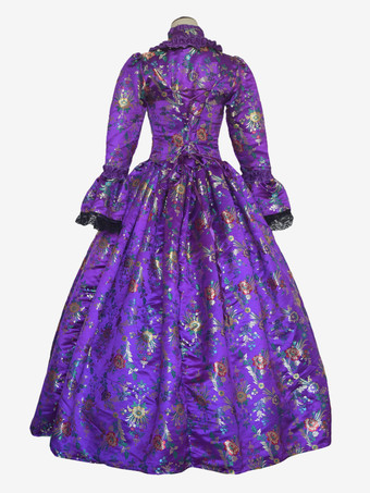 グレープ レトロ コスチューム レースアップ サテン生地 タトゥープリント チョーカー 女の子用 ゴシック マリー アントワネット コスチューム セット 仮面舞踏会 ドレス