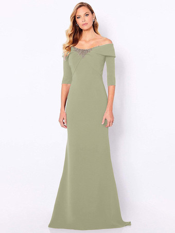 Verde SalviaAbito da mamma con applicazioni a sirena senza maniche con spalle scoperte e abiti da cerimonia nuziale con strascico
