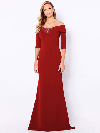 Rosso Abito da mamma con applicazioni a sirena senza maniche con spalle scoperte e abiti da cerimonia nuziale con strascico