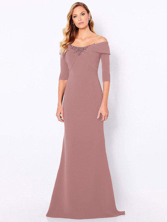 rosaAbito da mamma con applicazioni a sirena senza maniche con spalle scoperte e abiti da cerimonia nuziale con strascico